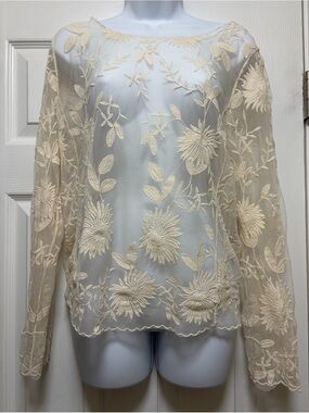 Hollister Sheer Floral Embroidered Blouse - Cream